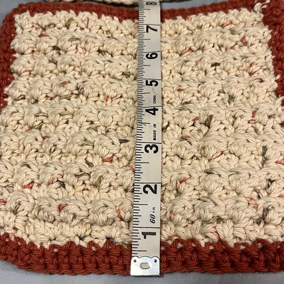 Handcrafted Crochet Pot Holders 7 Seven Piece Set - Cream & Brown Knit Handmade - Picture 4 of 5